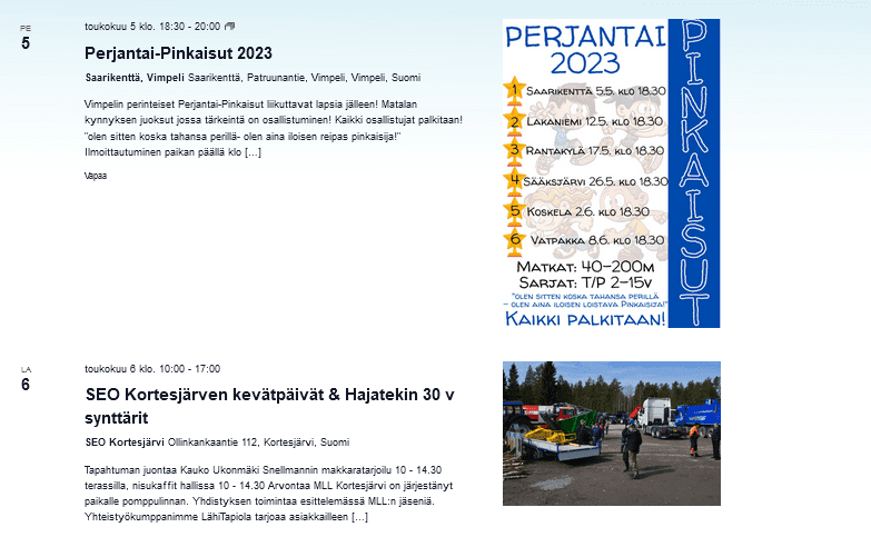 Järviseudun Sanomien tapahtumakalenteri on maksuton ja helppokäyttöinen.