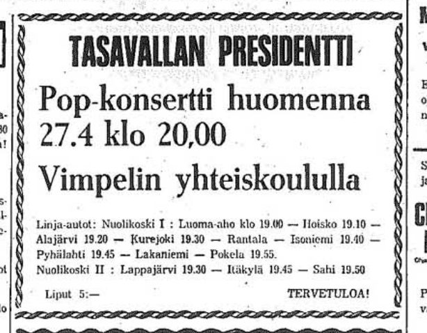 Tasavallan presidentti esiintyi Vimpelissä vuonna 1973.