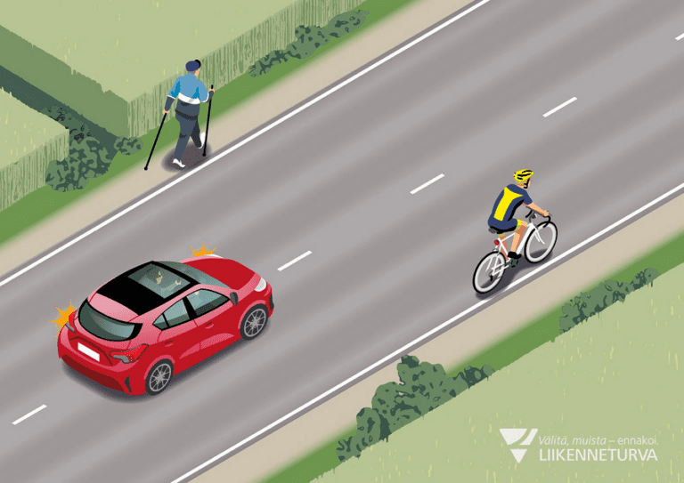 Liikenneturvan yhteyspäällikkö Leena Piippa muistuttaa, että ohittamaan lähtevän kuljettajan vastuulla on huolehtia siitä, että ohitus ei vaaranna pyöräilijän turvallisuutta. Kuva: Liikenneturva.