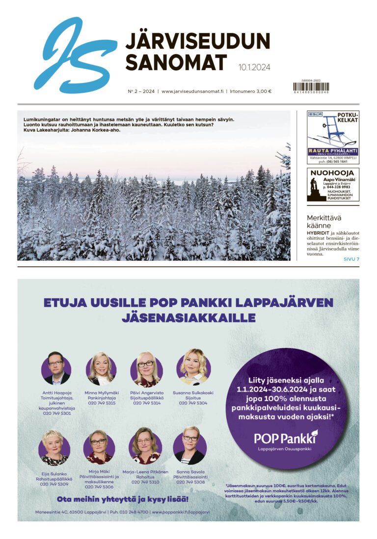 Paukkupakkasia ja paljon uutisia – Järviseudun Sanomien vuoden toinen lehti ilmestyy tänään diginä.