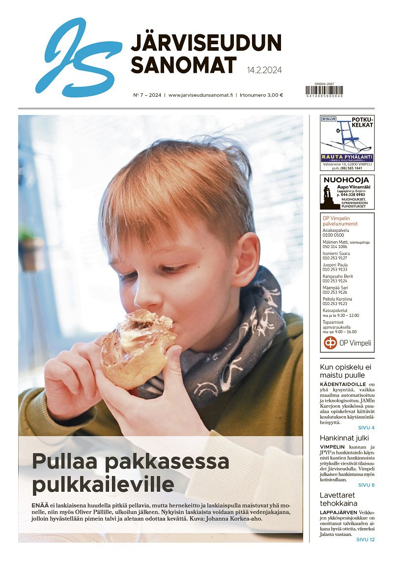 Järviseudun Sanomien digilehti 7/24 sisältää paljon asiaa opiskelusta ja kouluilta, mutta myös kunnallisen elämän asioita sekä mielenkiintoisia ihmisiä.