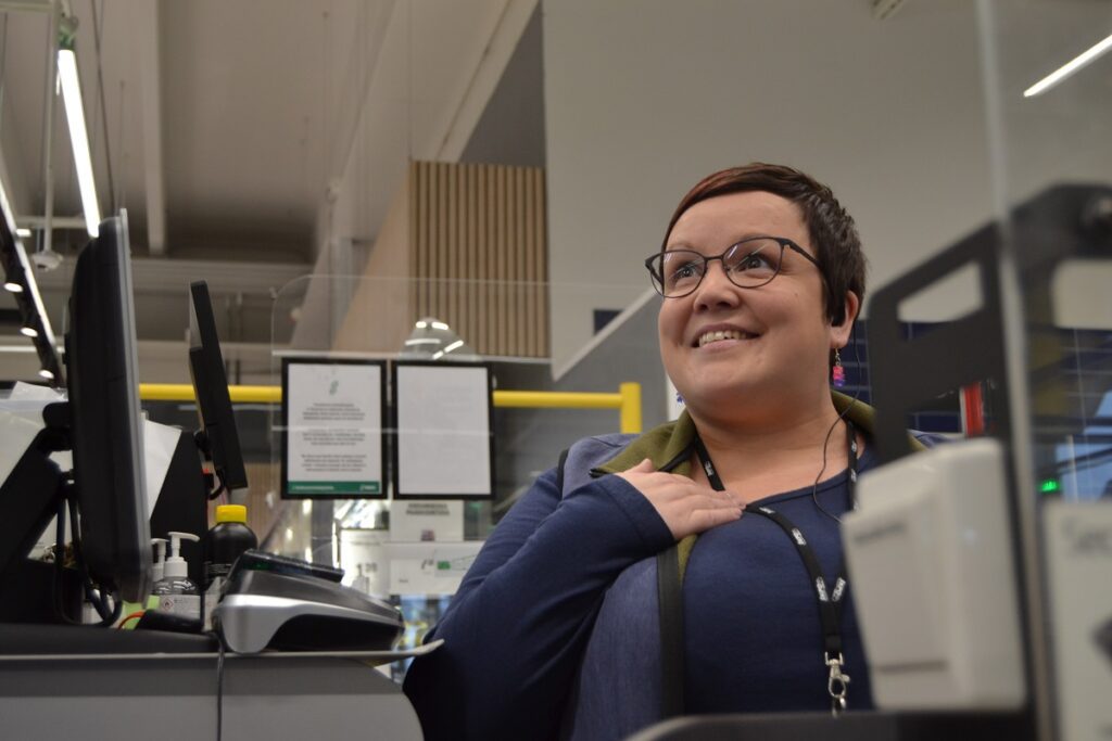 Yllättynyt Mervi Vesala.