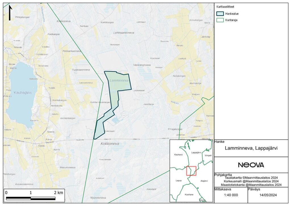 Hankealue rajautuu Lappajärven kunnan eteläosassa Vaasa-Jyväskylä-tiehen.