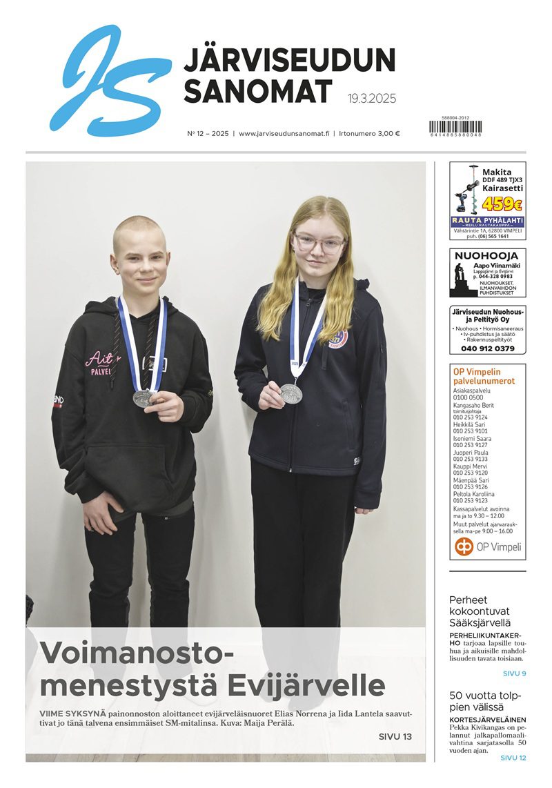 Nuorta voimaa ja monikymmenvuotinen ura urheilijana; viikon Järviseudun Sanomissa mielenkiintoisia tarinoita