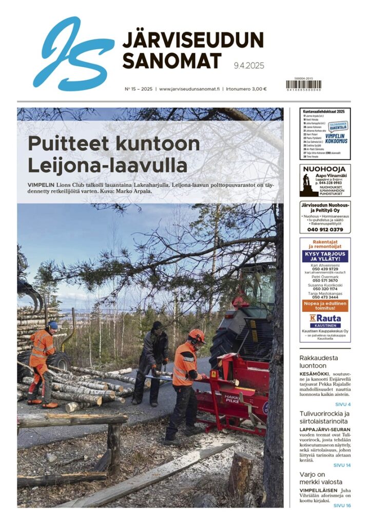 Viikon 15/25 Järviseudun Sanomat ilmestyy 24-sivuisena lukupakettina.