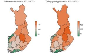 Sairastavuuden ja työkyvyttömyyden kokonaisindeksit 2021-2023