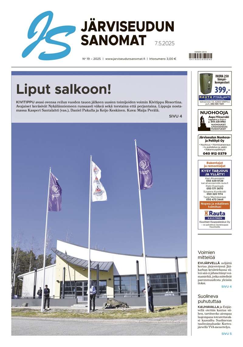 Järviseudun Sanomien numero 19/2025 ilmestyy kotisivulle 6.5.2025 kello 16.