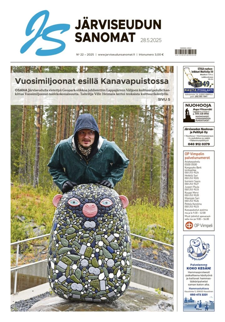 Järviseudun Sanomat 22/2025 ilmestyy kotisivulle 27.5.2025 kello 16.