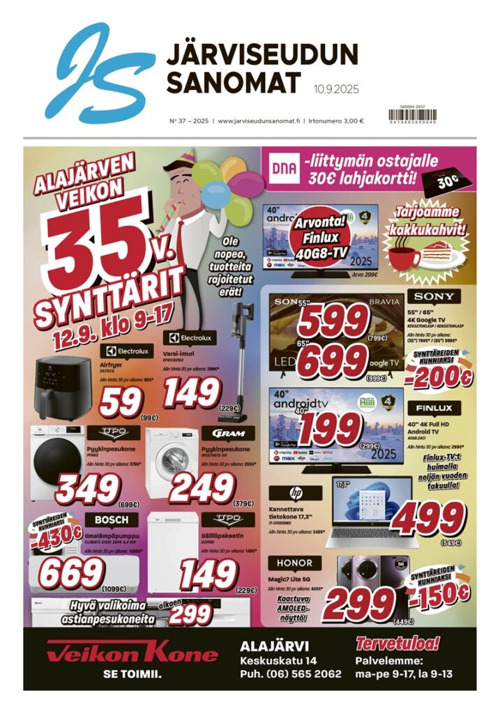 Viikon 37 isojakolehteen haluttiin tavallistakin enemmän sivuja, mutta ahtaaksi meinasi taas käydä – syyskuun ensimmäinen viikonloppu oli todella tapahtumarikas ja muutenkin Järviseudun alueella on ollut paljon uutisoitavaa lähipäivien aikana. Viikon ajan kaikki artikkelit kotisivullamme ovat vapaasti luettavissa Pureudu paikallisiin -kampanjan vuoksi, ja myös isojakonumeron pääsee digistä lukemaan vapaasti ilman kirjautumista tai maksua, vaikket olisikaan tilaaja. Seuraa siis kotisivuamme viikon aikana: monta mielenkiintoista juttua on tulossa tälläkin viikolla!