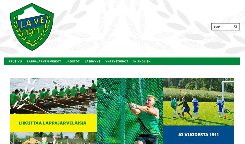 Lappajärven Veikot sai uudet kotisivut. Kuvakaappaus kotisivulta.