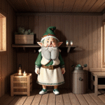 Koska kovin harva on tonttuja luonnossa nähnyt, laitamme tähän kuvituskuvaksi tekoälyn näkemyksen suomalaisesta saunatontusta. :)