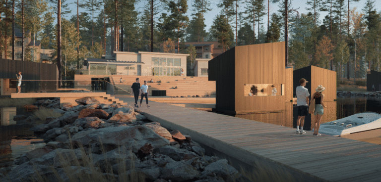 Lappajärvellä on haettu tukea hankkeelle, joka nostaisi saunat matkailun keskiöön. Kuvituskuvaa Lappajärvelle kaavaillusta saunamaailmasta.