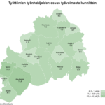 Maakunnan työttömien työnhakijoiden osuus oli alhaisimmillaan Kuortaneella (5,6 %) ja korkeimmillaan Kauhajoella (11,4 %).