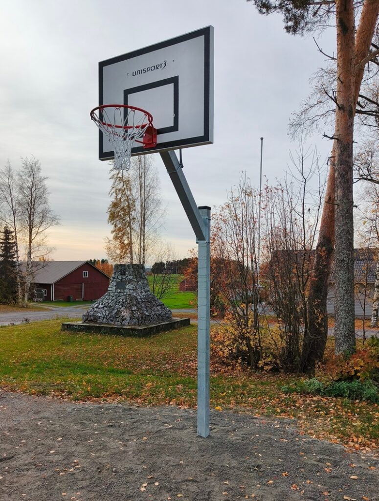 Koripalloteline houkuttelee kokeilemaan uppoaako pallo koriin.
