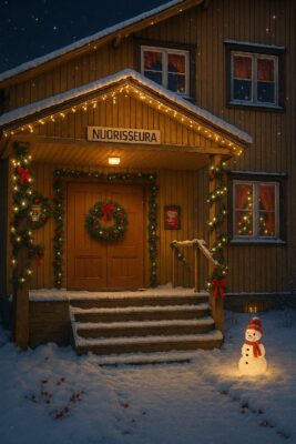 Lappajärven Nuorisoseuralla vietetään pikkujouluja ja myyjäisiä sunnuntaina. Kuvassa tekoälyllä koristeltu Nuorisoseura. Kuva: Hannu Takala.