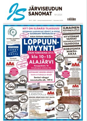 Matkailutoimijat kokoontuivat pohtimaan, millaisilla eväillä on hyvä lähteä kansainvälisille markkinoille. Kortesjärvellä perustettu Mantelan liikenne on toiminut jo 70 vuotta. Yrityksen halliin kokoontui runsas joukko väkeä miesten iltaan. Pokelan kentän kunnostus Vimpelissä on maalissa. Saarikentän silta uudistetaan; uusi rumpu on massiivinen. Kraatterijärven toimijat palkitsivat syyskokouksessaan vuoden toimijana Daniel Pakullan. Heli Ketola laajensi suualan osaamistaan purentalihashieronnalla. Hän hyödyntää taitoja nyt myös yrittäjänä. Alajärvellä Mäntymäen päiväkodissa on toiminut viiden vuoden ajan metsäryhmä. Ihmisiltä ihmisille: Martti Lampakan metsästysharrastus siirtyi pojanpojalle; Jesse Kataja harrastaa metsästystä tyttöystävänsä Merja Kujansuun kanssa. Marja Liisa Lehmonen poseerasi Arvid Bromsin mallina maalauksessa, joka sijaitsee nyt varsin erikoisessa paikassa. Lappajärveläislähtöinen Tommi Angervisto vaihtoi pesäpallon dartsiin ja nappasi SM-mitalin. Jenni Hyyppä voitti fitnesin MM-pronssia ja Antti Tenhunen vapaapainin SM-pronssia.