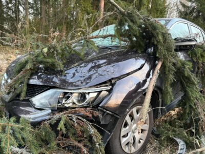 Autoja ja muuta irtainta jäi kaatuvien puiden alle.