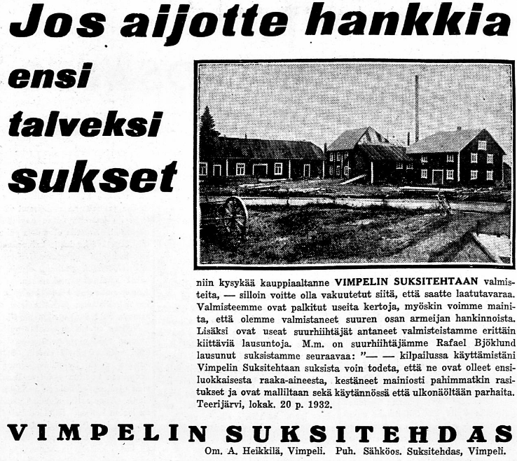 Antti Heikkilän mainos Vaasa lehdessä 16.11.1933 (2)