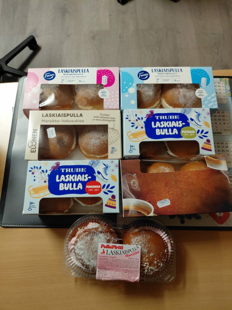 Kuvassa testissä mukana olleet pullat.