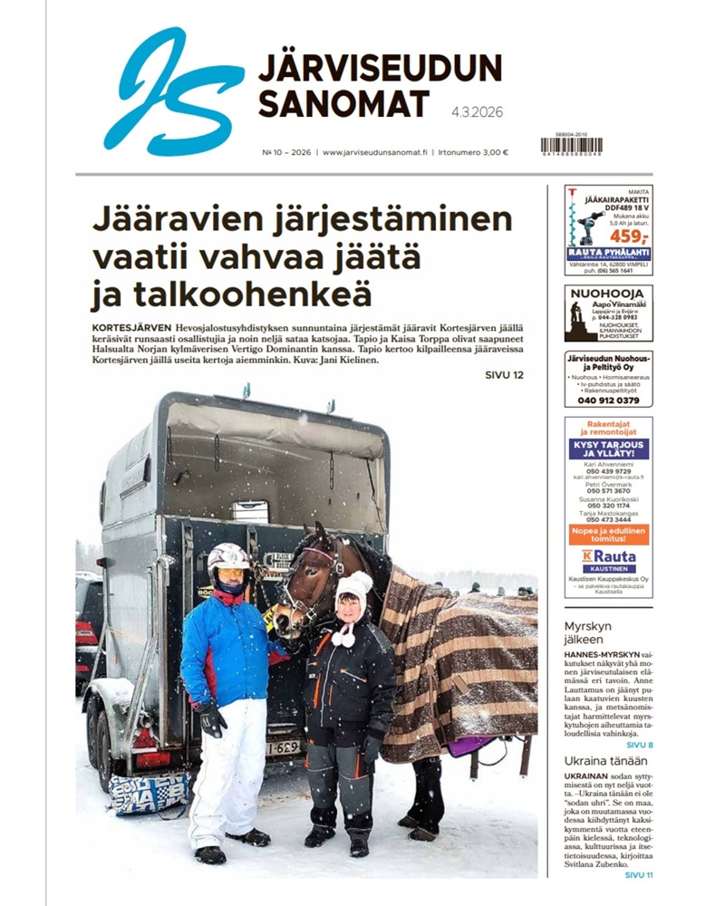 Järviseudun Sanomat 10/2026 kertoo tunnelmat Kortesjärven Jääraveista.