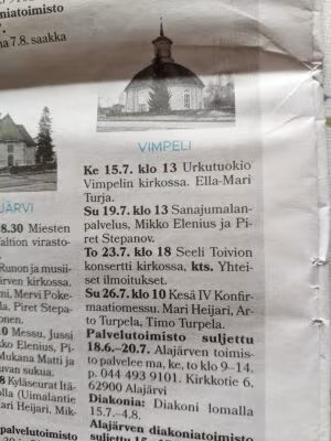Ilmoitus Järviseudun Sanomissa 15. heinäkuuta. Tämän pitäisi riittää, jotta musiikin ystävät tietävät saapua maailmanluokan konserttiin.