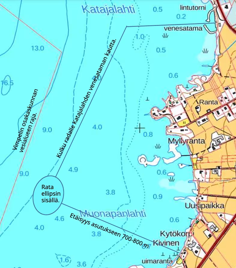 Suunnitellun jääradan sijaintikartta.